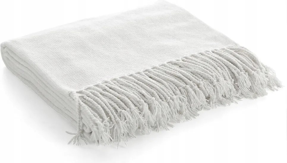 Dekoratív takaró 130X170 fehér sima szőtt rojtokkal