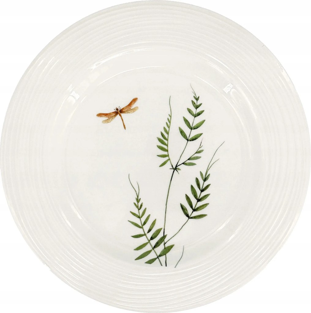 Porcelán sekély tányér Croft Dragonfly 27,5cm, zöld/barna