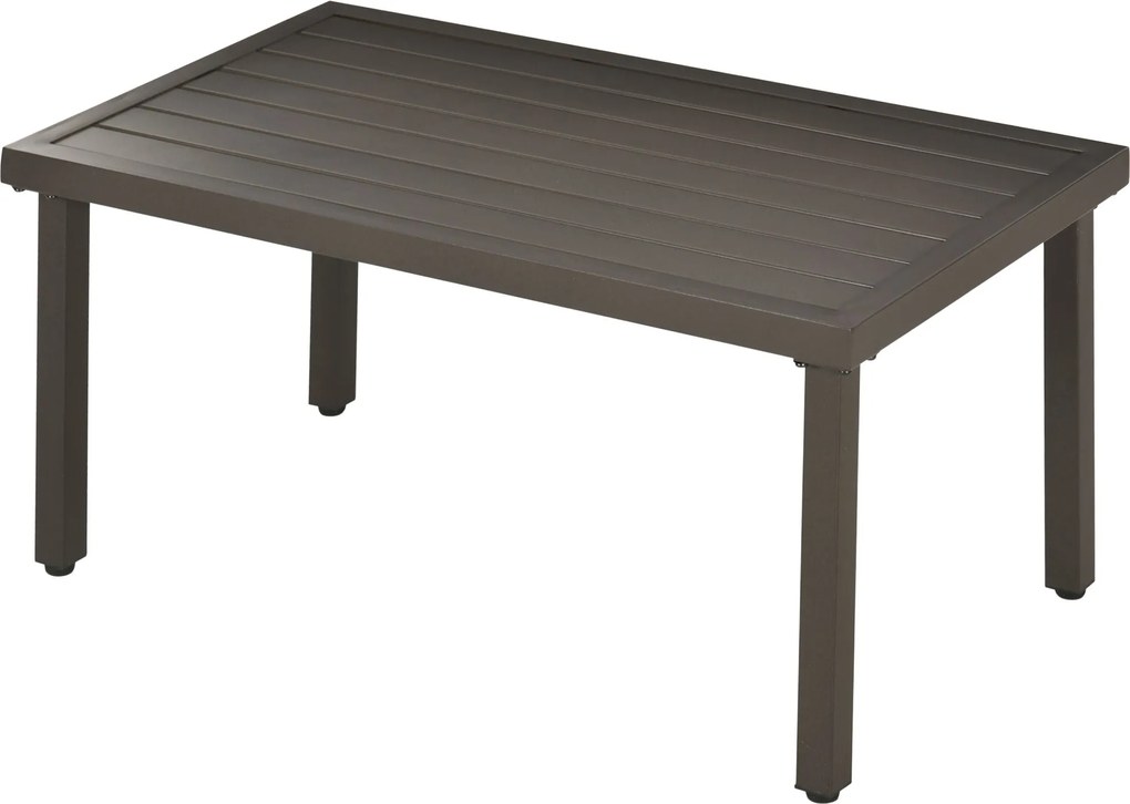 Outsunny Kávézó Asztal, Fa Hatású Kert Asztal, Téglalap alakú Kávézó Asztal, Kert Asztal Balkonra, Teraszra, Acél, Barna, 91 x 51 x 46 cm | Aosom