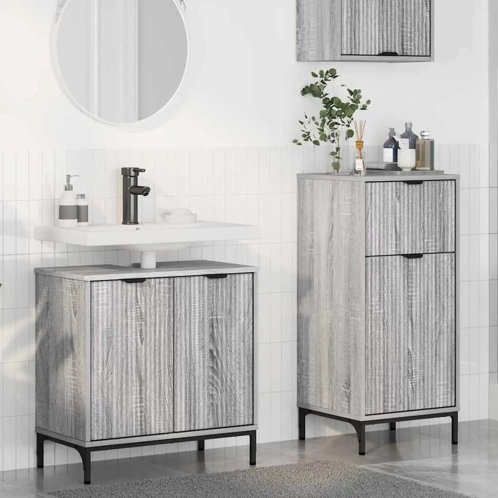 Fürdőszoba bútor szett 2 pcs Szürke sonoma 39.5 x 36 x 88 cm
