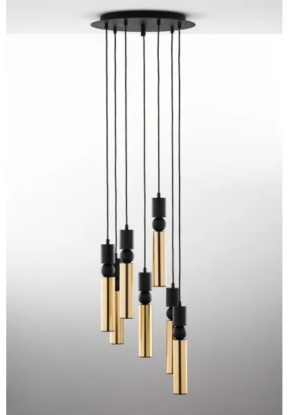 Jupiter 2018 - Csillár zsinóron ALAS 7xGU10/10W/230V arany/fekete