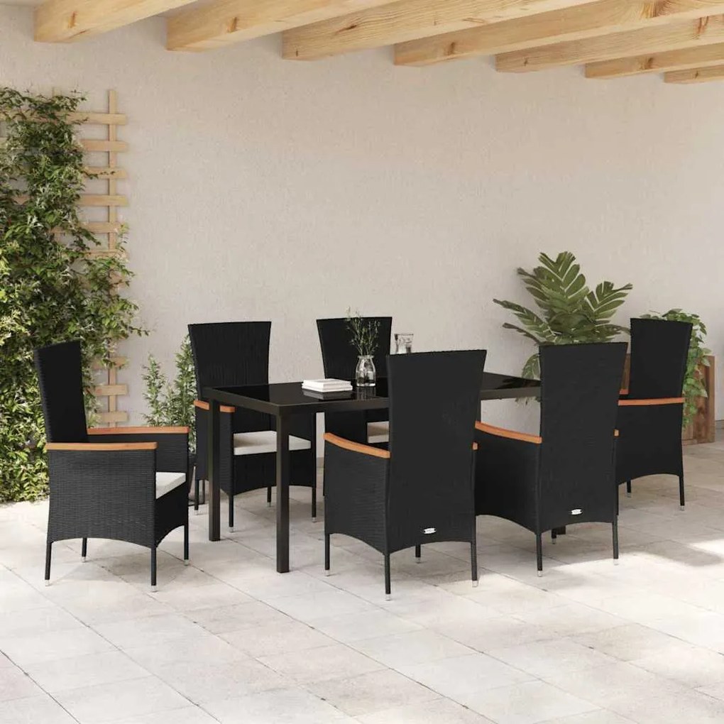 Kert étkező szett párnával 7 pcs Fekete Poli rattan