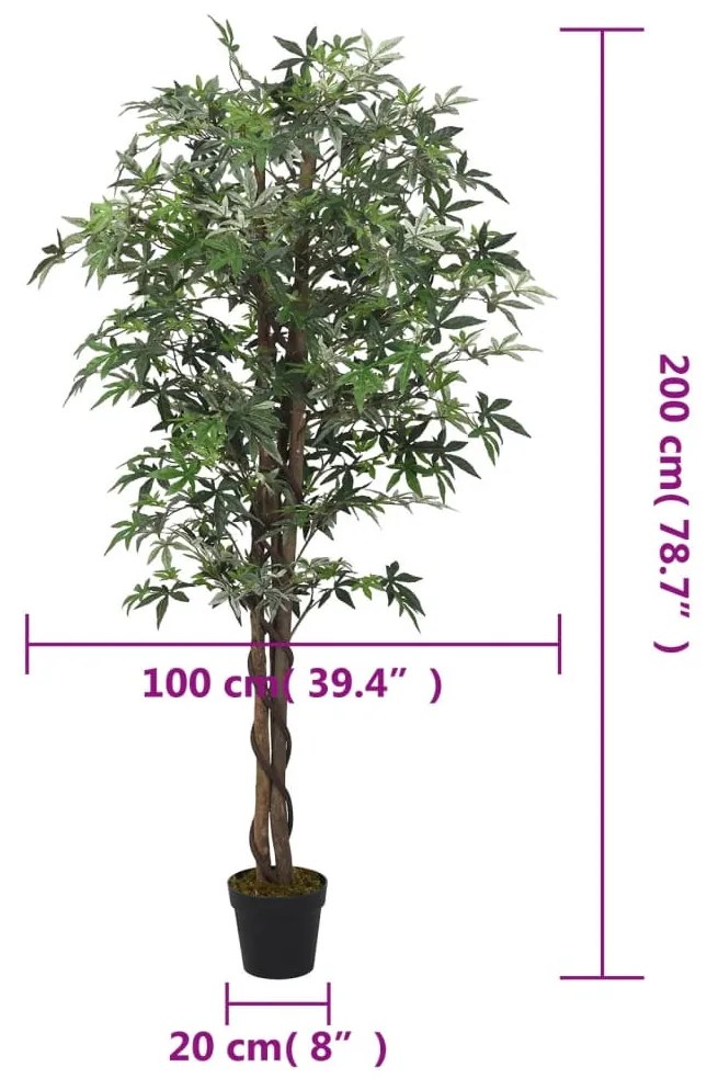 vidaXL zöld mű juharfa 756 levéllel 200 cm