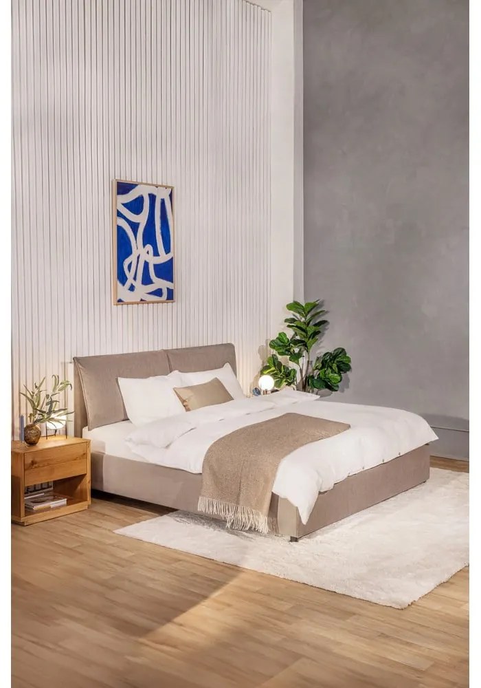 Szürkésbarna kárpitozott ágyneműtartós franciaágy ágyráccsal 160x200 cm Thessa Pillow – Bonami Selection