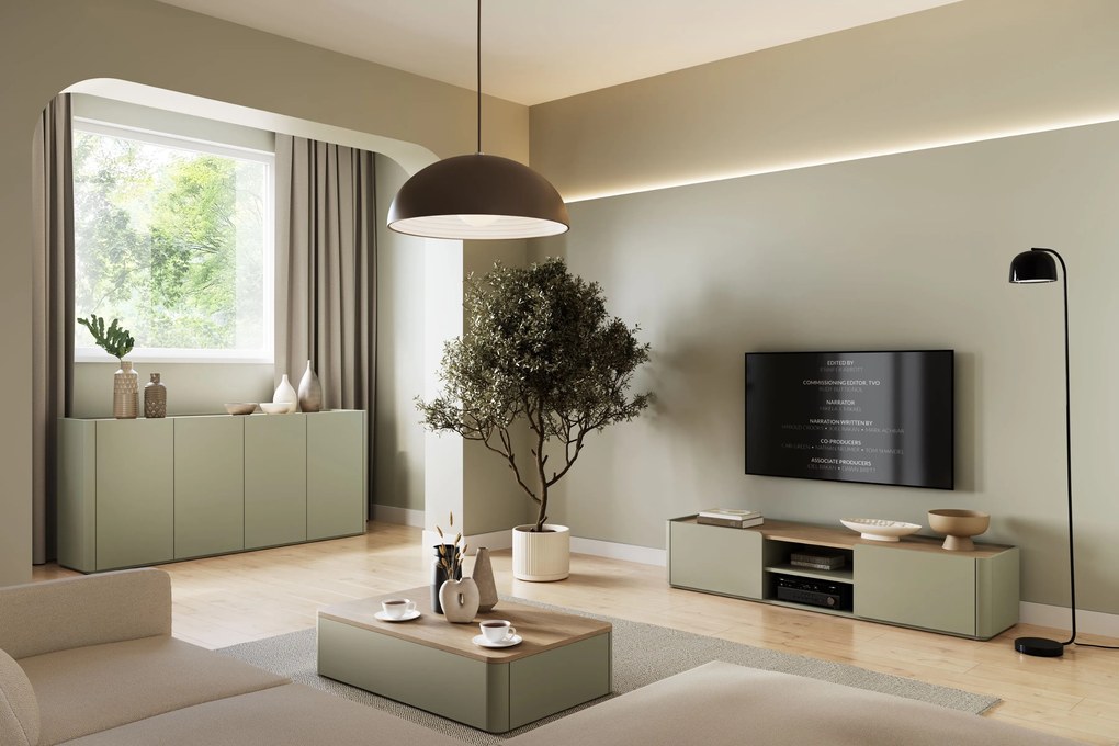 Elivo TV-szekrény 170 cm fiókkal - eukaliptusz / baltic dune tölgy