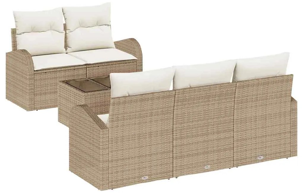 vidaXL Kerti Kanapé Szett tárolóval 6 pcs Beige és krém polirattan