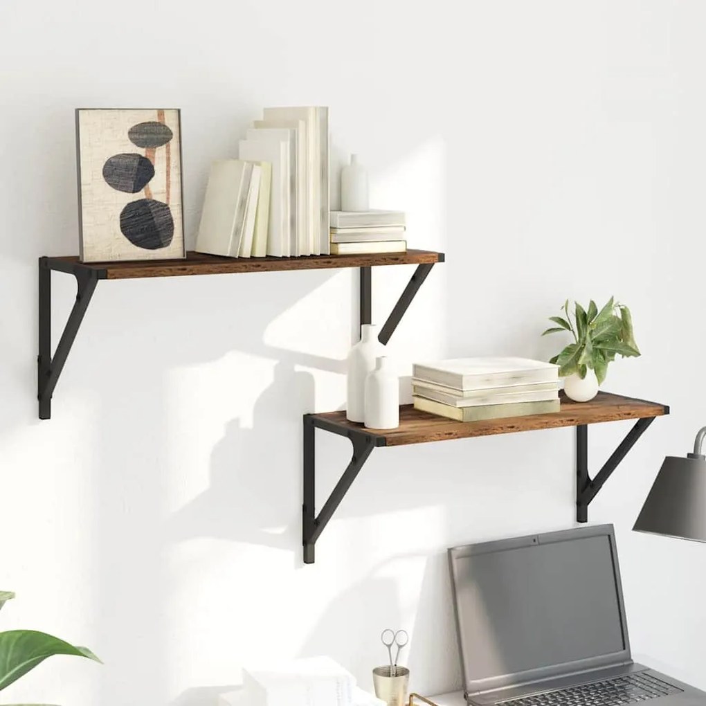 Falpolcok polcokkal 2 pcs Öreg fa 60 x 25 x 25,5 cm Faanyag