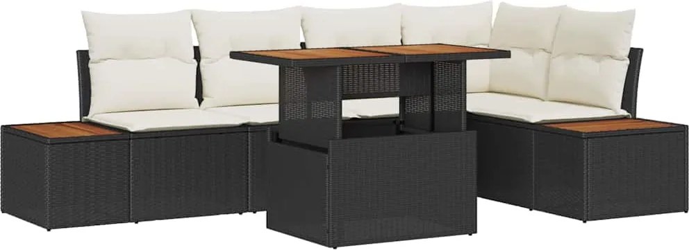 vidaXL Kert étkező szett párnával 6 pcs Fekete és bézs