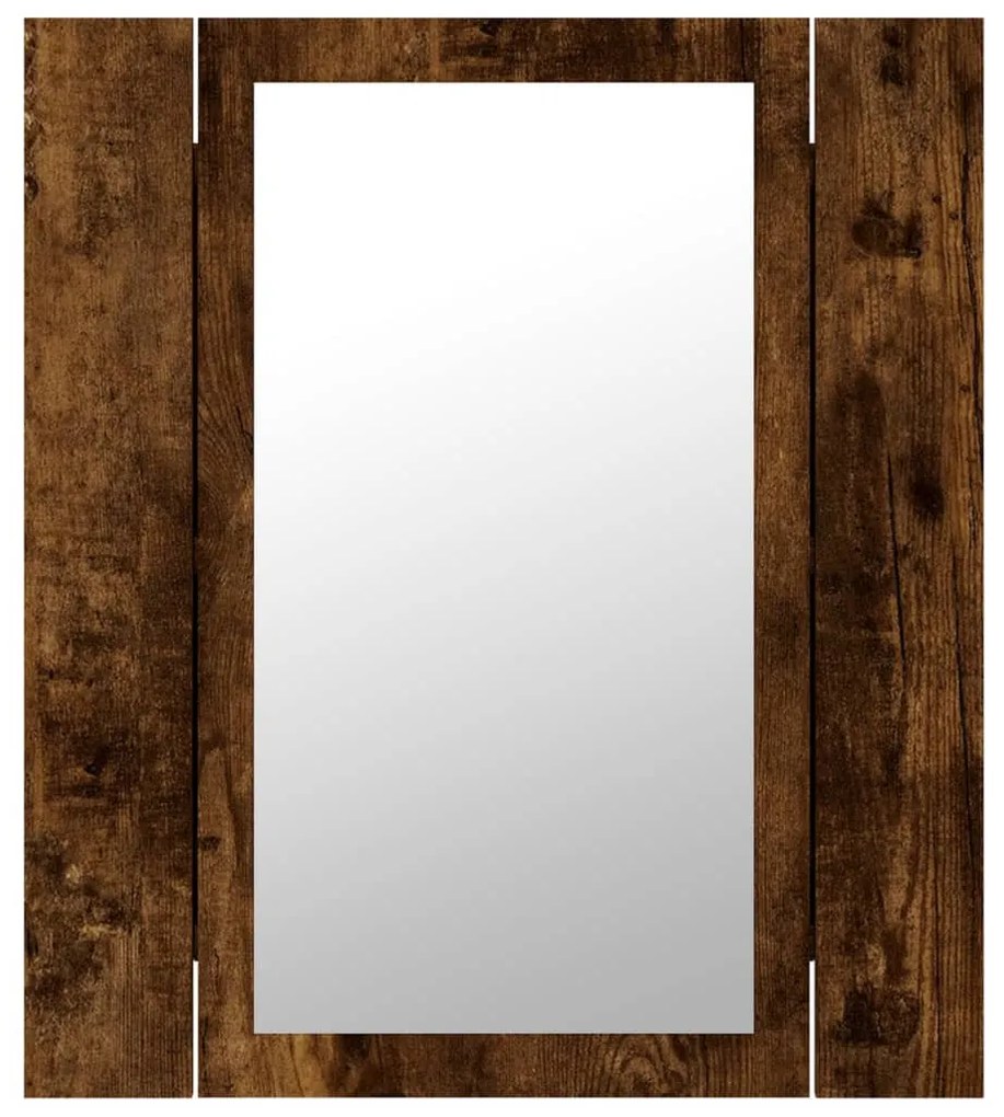 füstöstölgy színű szerelt fa LED-es tükrös szekrény 40x12x45 cm