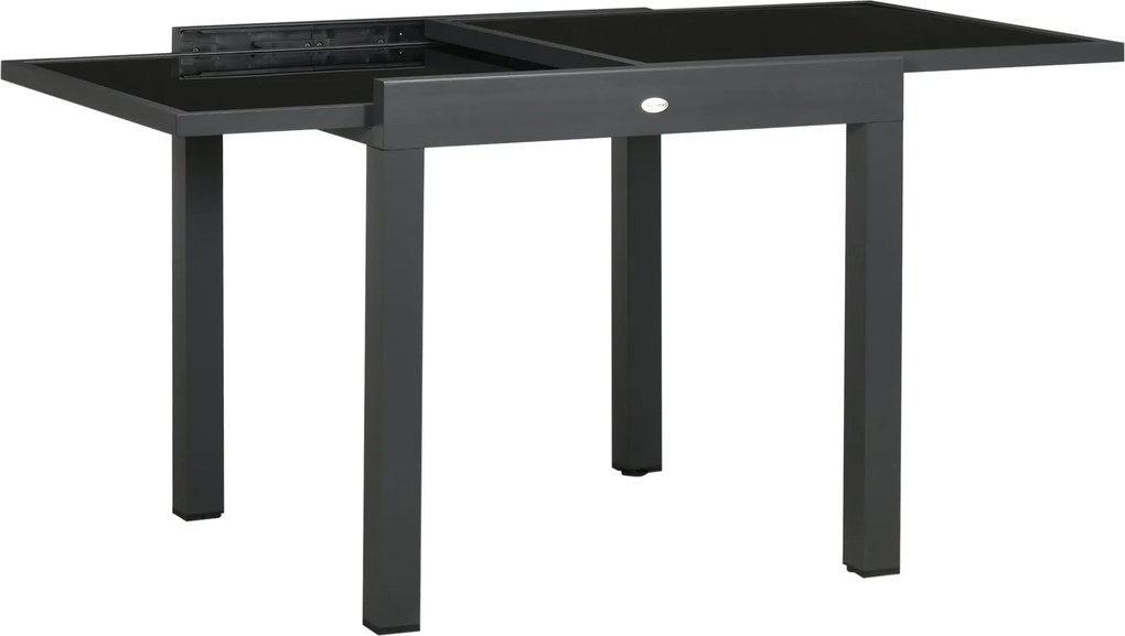 Outsunny Állítható Alumínium Kerti Asztal Téglalap Forma Üvegtetővel 4-6 fő számára, 50 kg terhelhetőség, Terasz: 80-160x80x75 cm, Fekete | Aosom