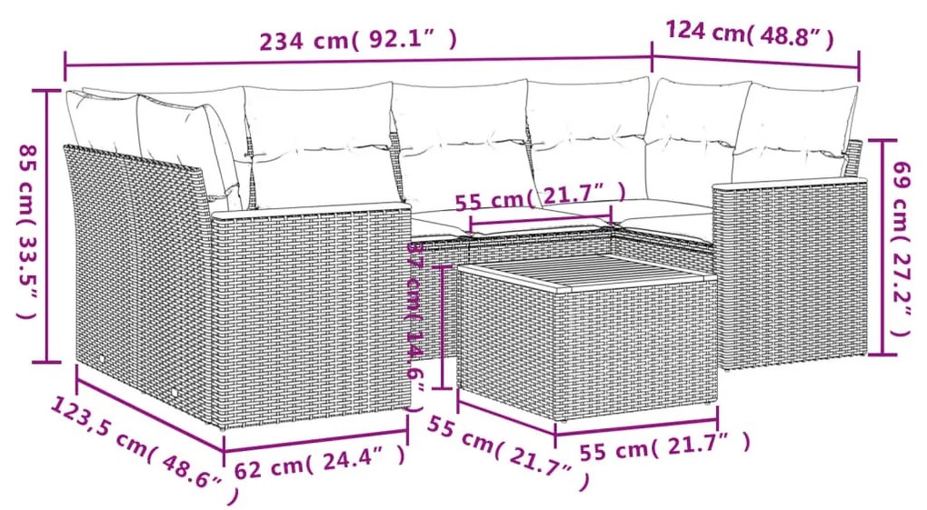 7 részes bézs polyrattan kerti ülőgarnitúra párnákkal