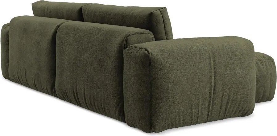 Zöld zsenília kinyitható sarokkanapé (bal oldali-heverő résszel) Kuki – Makamii