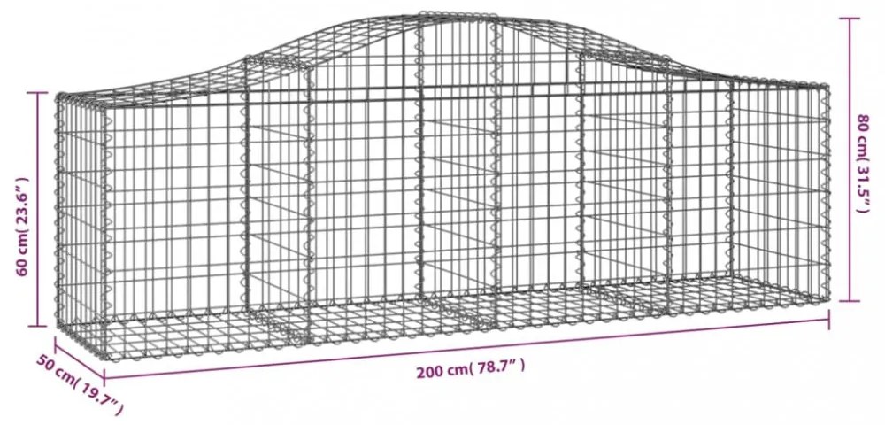 3 db íves horganyzott vas gabion kosár 200x50x60/80 cm