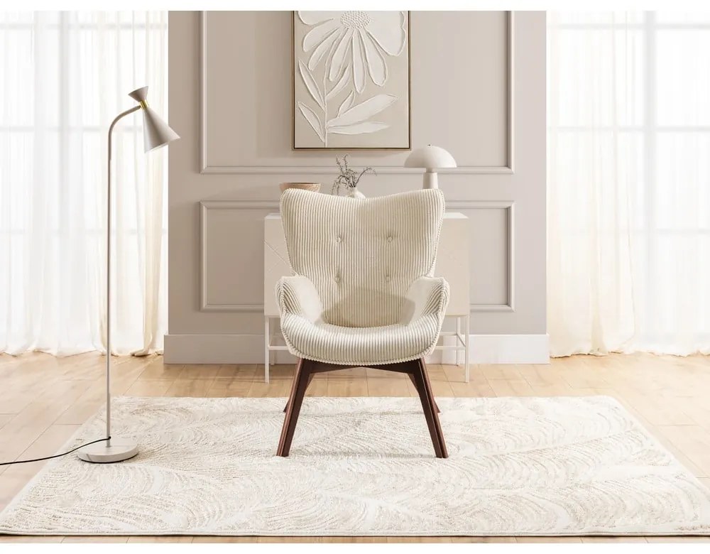 Bézs kordbársony fotel lábtartóval Niko – Ropez