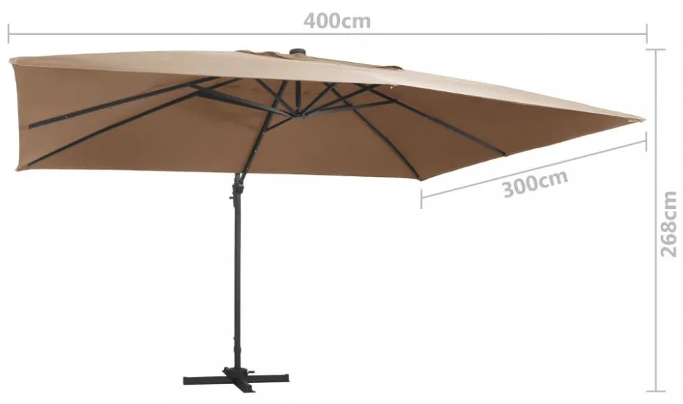 tópszínű konzolos napernyő LED-del/alumínium rúddal 400x300 cm