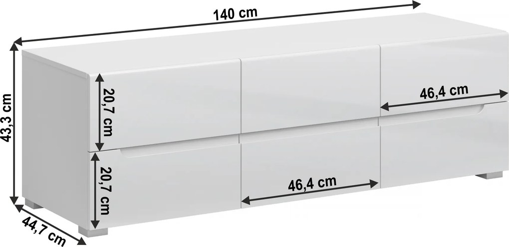 TV asztal 6S/140, fehér/fehér extra magyasfényű HG, JOLK