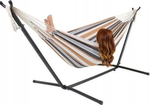 Kétszemélyes kerti kemping függőágy acél vázzal csíkos