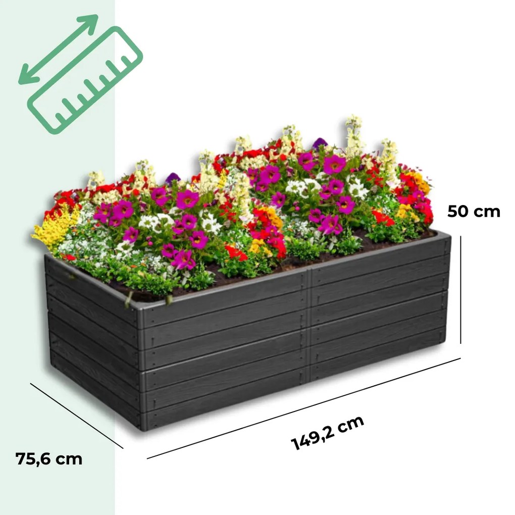 Prosperplast WOODY magaságyás, 2db, 149x75,6x25cm, antracit