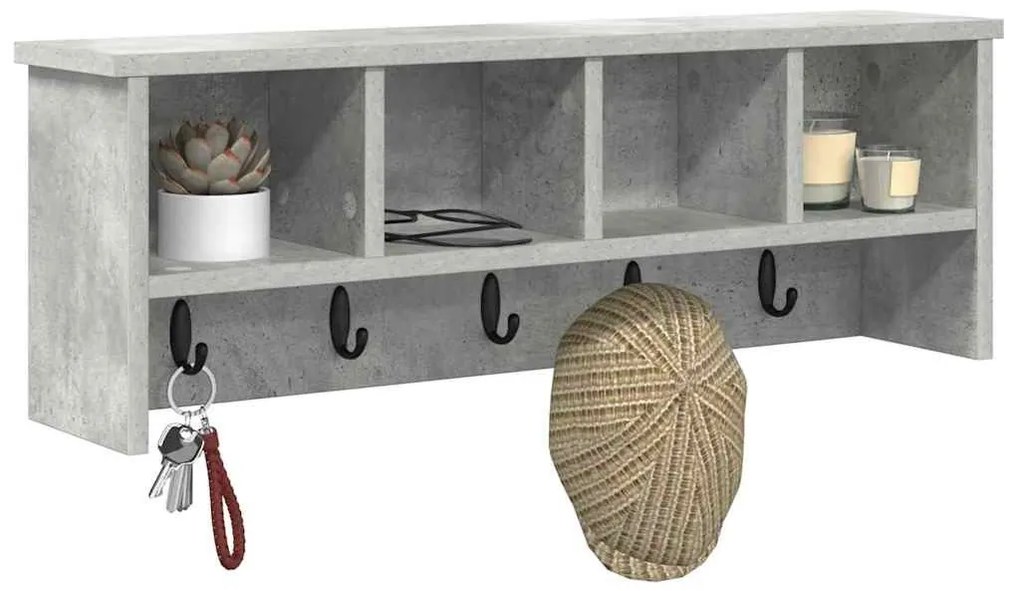 Fali Kabáthorog polcokkal Beton szürke 75 x 16 x 26 cm Faanyag
