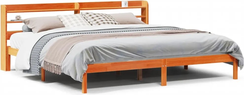 vidaXL viaszbarna tömör fenyőfa ágykeret fejtámlával 200 x 200 cm