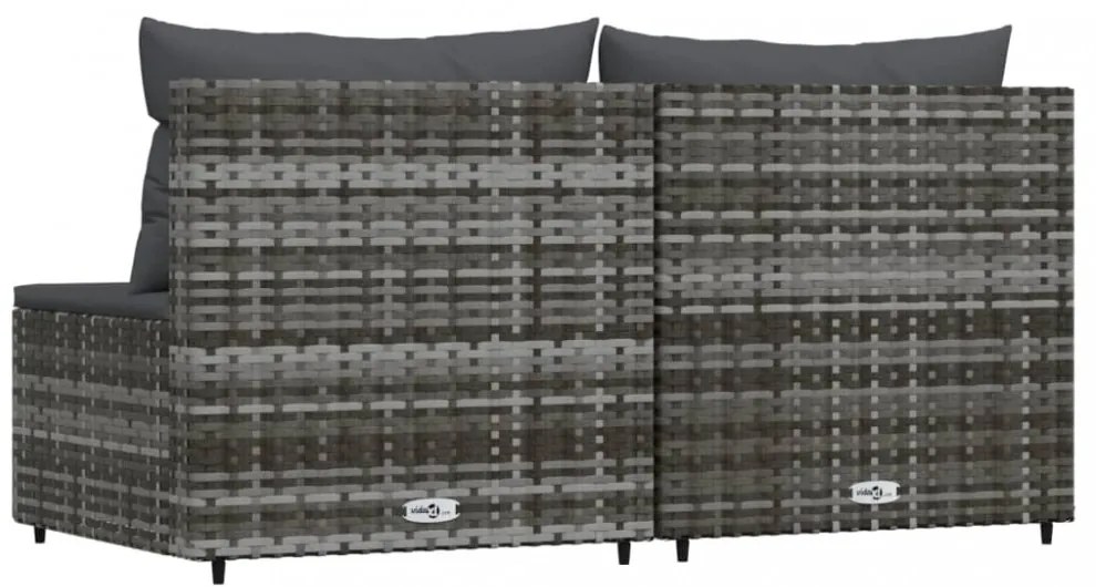 2 db szürke polyrattan kerti középső kanapé párnákkal