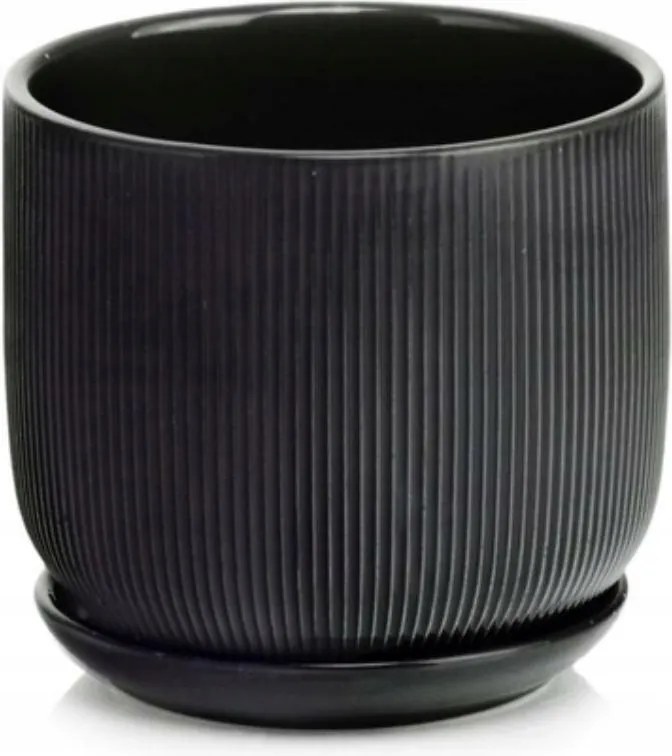 Kerámia Virágtartó Állvánnyal 14 x 12 cm Fekete Matt