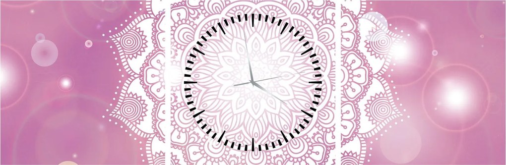 Egy mandala képe rózsaszín háttérrel (órával) (90x30 cm)