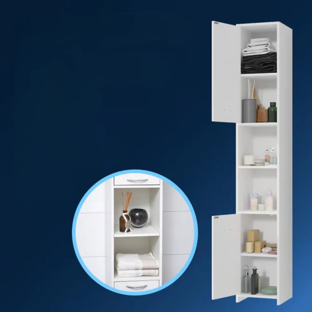 SILKE magas fürdőszobai szekrény, 180×30×30cm, fehér Casaria