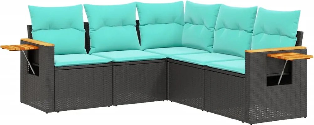 vidaXL 5 részes fekete polyrattan kerti ülőgarnitúra párnával