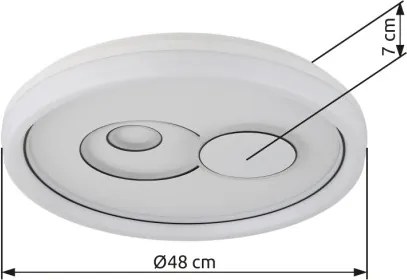 Globo 48470 Mennyezeti lámpa, matt fehér fém, fehér műanyag, fehér akril, fekete műanyag, több fokozat fali kapcsolóval, memória funkció, ø: 490mm, M: 70mm, tartozék: LED 36W 230V, 4090lm forrás, 2686lm kimenet, CCT 2700/4000/6000K