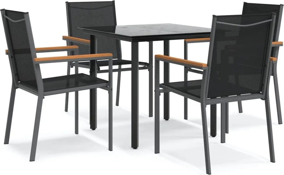 vidaXL 5 részes fekete textilén és acél kerti étkezőgarnitúra