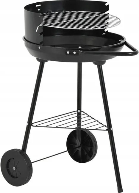 Kerti grill félig nyitott fekete rács 37cm mobil acél faszenes grill