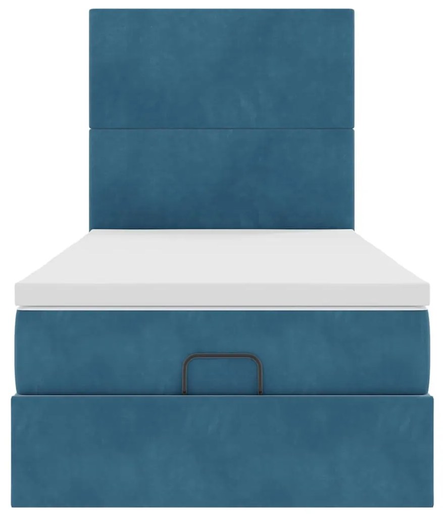 Ottomán ágykeret matracokkal sötétkék 80x200cm bársony