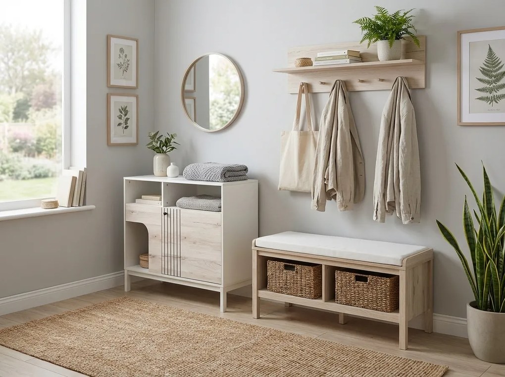 Komód FROST 100x90 cm fehér, alpesi tölgy dekorációval