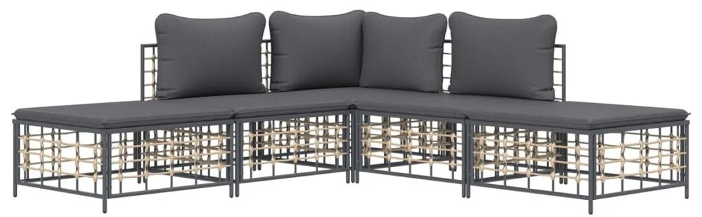 5 részes antracitszürke polyrattan kerti ülőgarnitúra párnákkal