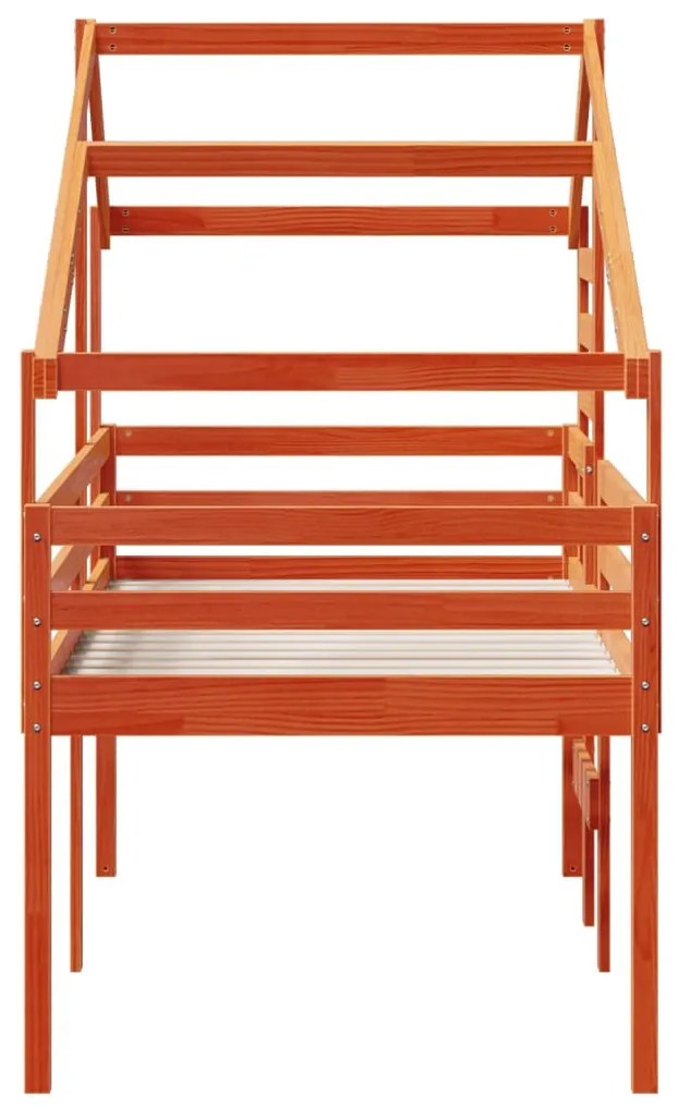 viaszbarna tömör fenyőfa magasított ágy tetővel 75 x 190 cm
