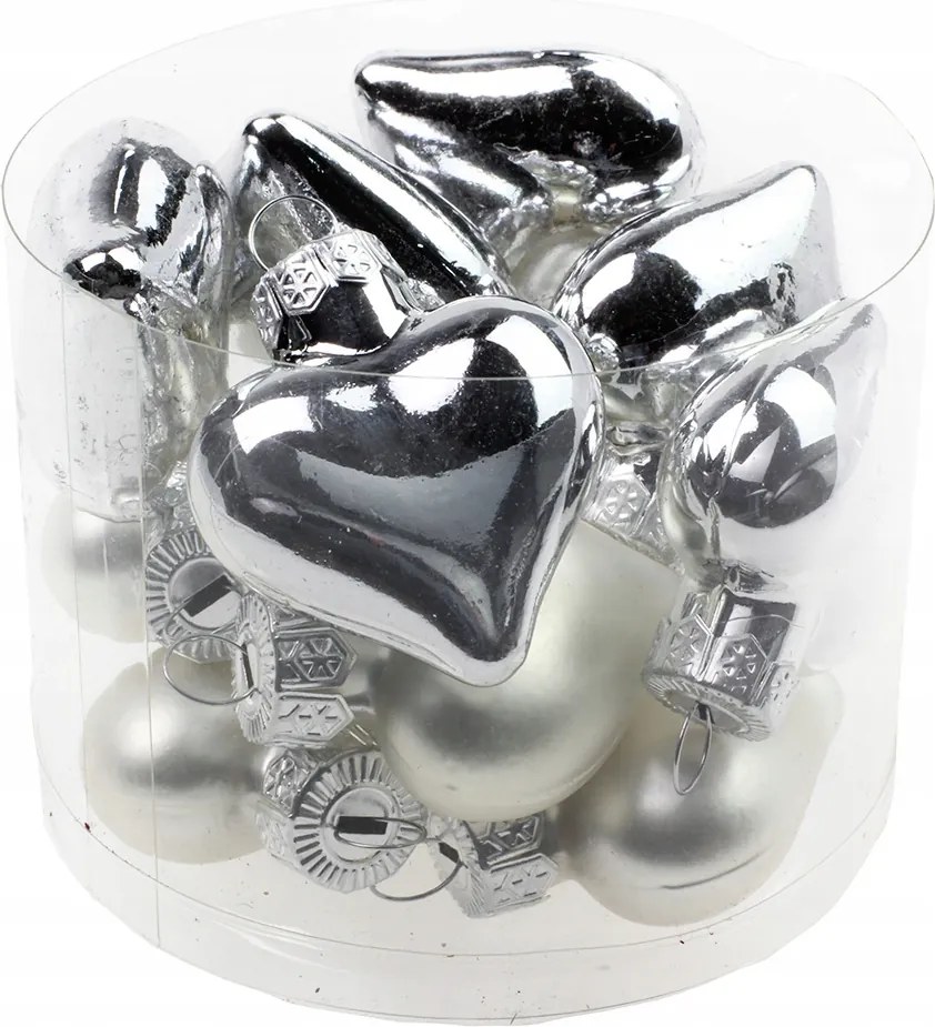 Üveg Szív Bomba 4cm 12db Ezüst