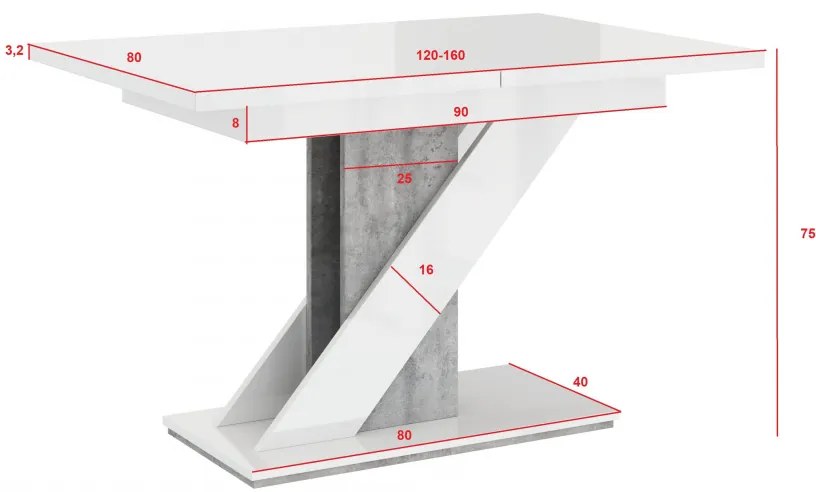 Maasix WGS magasfényű bővíthető 6-8 személyes étkezőasztal Fehér