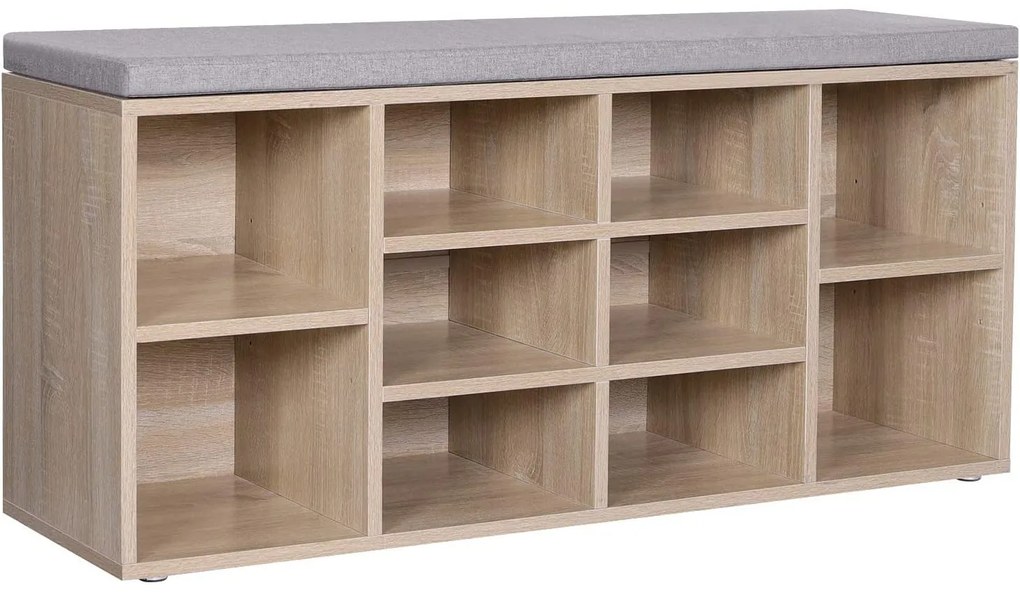 Cipőtároló pad 10 rekesszel, natúr 104x30x48cm