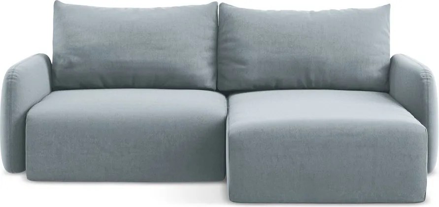 Kék bársony kinyitható-tárolóhelyes sarokkanapé (jobb oldali-heverő résszel) Kalena – Makamii