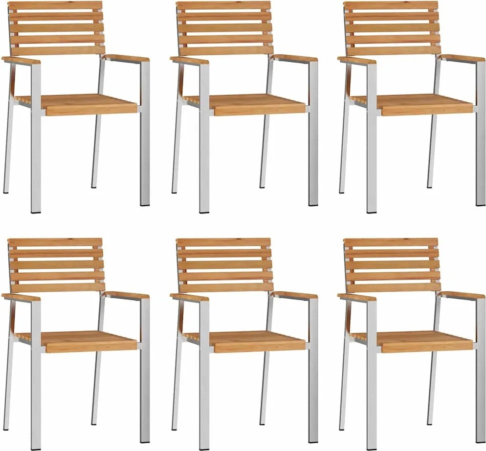 vidaXL Kerti Szék 6 pcs Olaj Természetes Tömör Teakfa