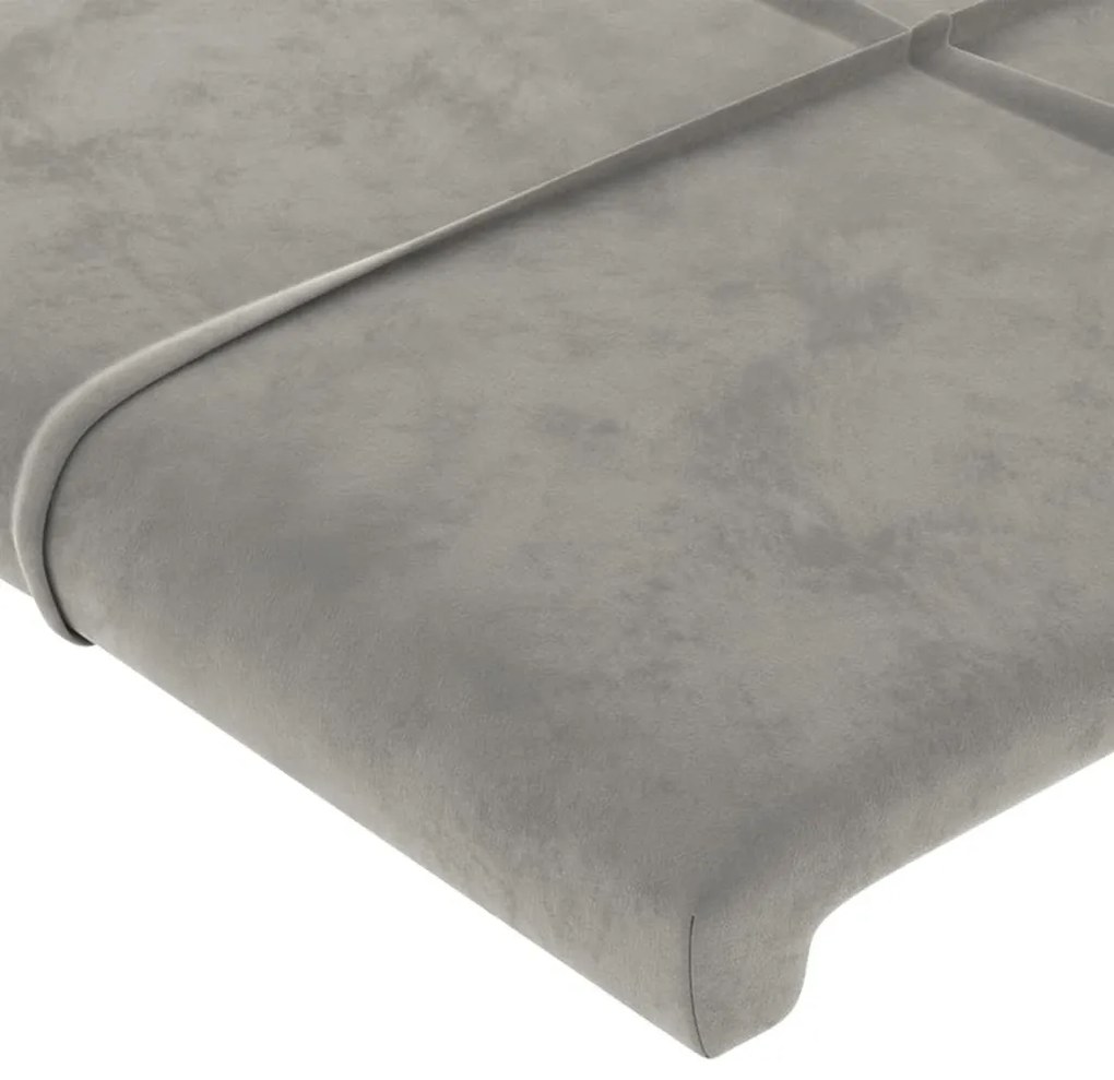 világosszürke bársony LED-es fejtámla 160x5x118/128 cm