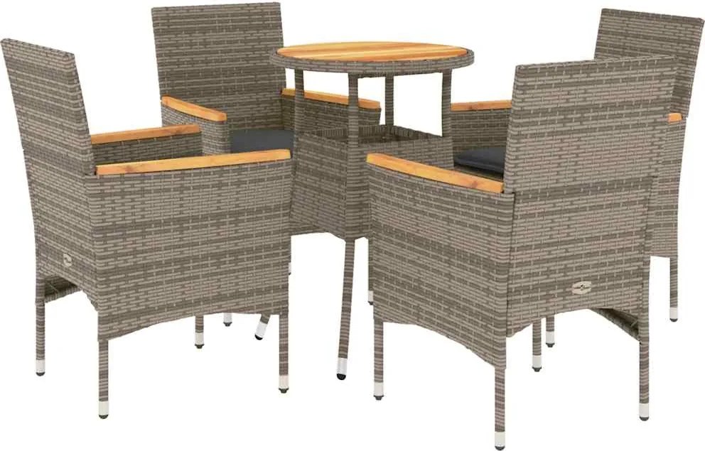 vidaXL 5részes szürke polyrattan/akácfa kerti étkezőgarnitúra párnával