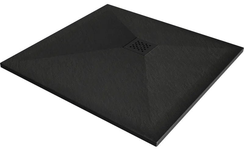Mexen Stone+ kompozit zuhanytálca négyzet alakú 90 x 90 cm, fekete, fekete takaró - 44709090-B