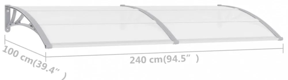 szürke polikarbonát ajtóelőtető 240 x 100 cm