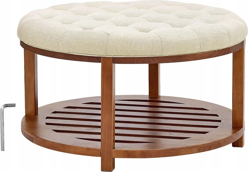 Puff dohányzóasztal kerek 81cm kárpitozott polccal nappali/hálószoba