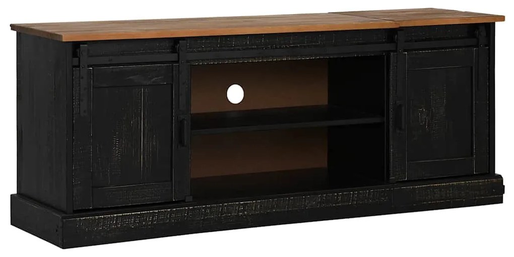 HALDEN fekete tömör fa TV szekrény 2 tolóajtóval 150x40x60 cm