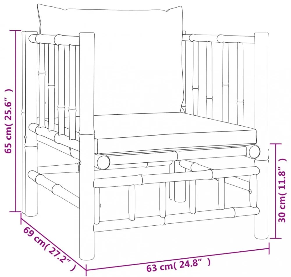 Bambusz kerti kanapé krémfehér párnákkal