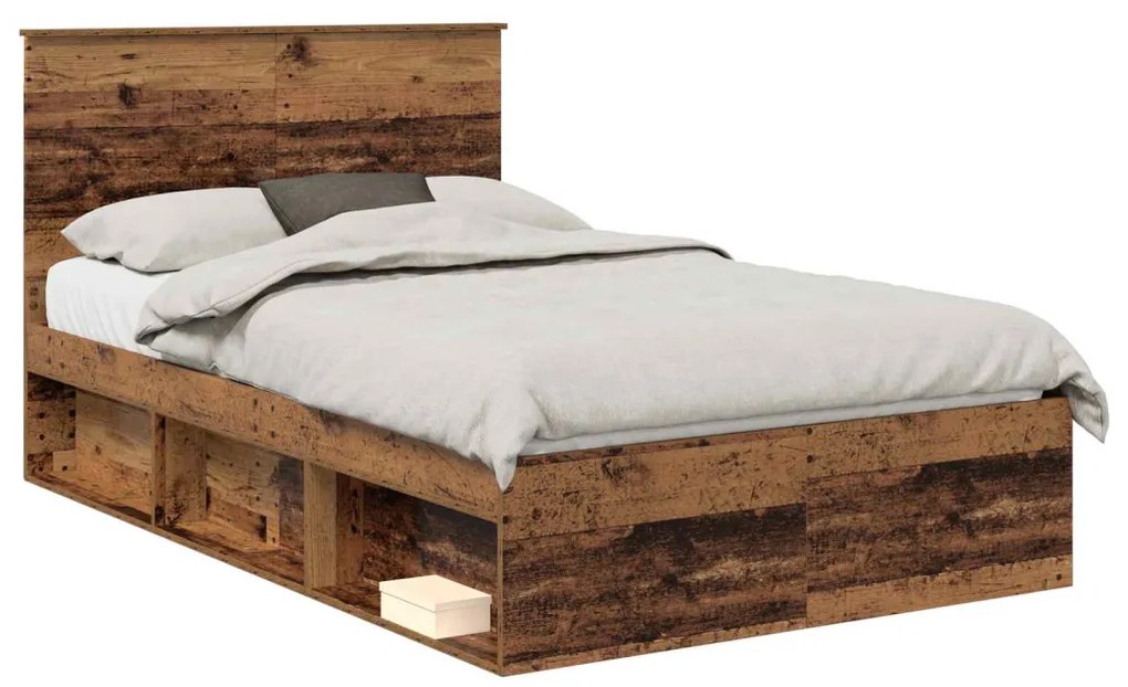 vidaXL Ágykeret fejtámlával Öreg fa 120 x 190 cm Tömör fenyőfa