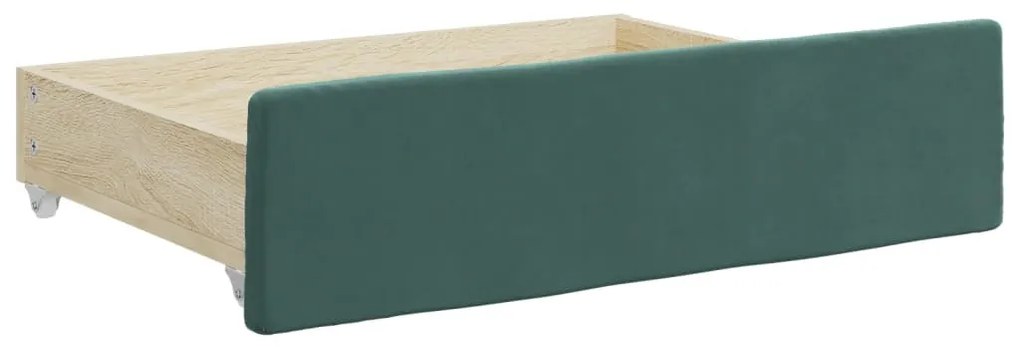 sötétzöld kihúzható bársony heverő fiókkal 100 x 200 cm
